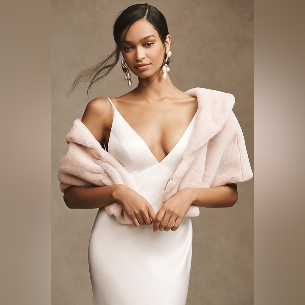 BHLDN Maxime Satin-Lined Faux Fur Wrap pink